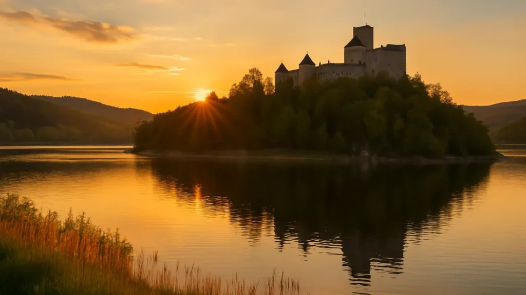 Panorama malowniczego polskiego krajobrazu – zamek, las lub jezioro w naturalnym świetle